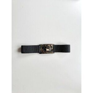 SUZI ROHER Black Abalone Acrylic Coated Quilted Elastic Stretch Belt, Size M+